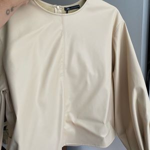 Zara Leather Cream Long Sleeve Top